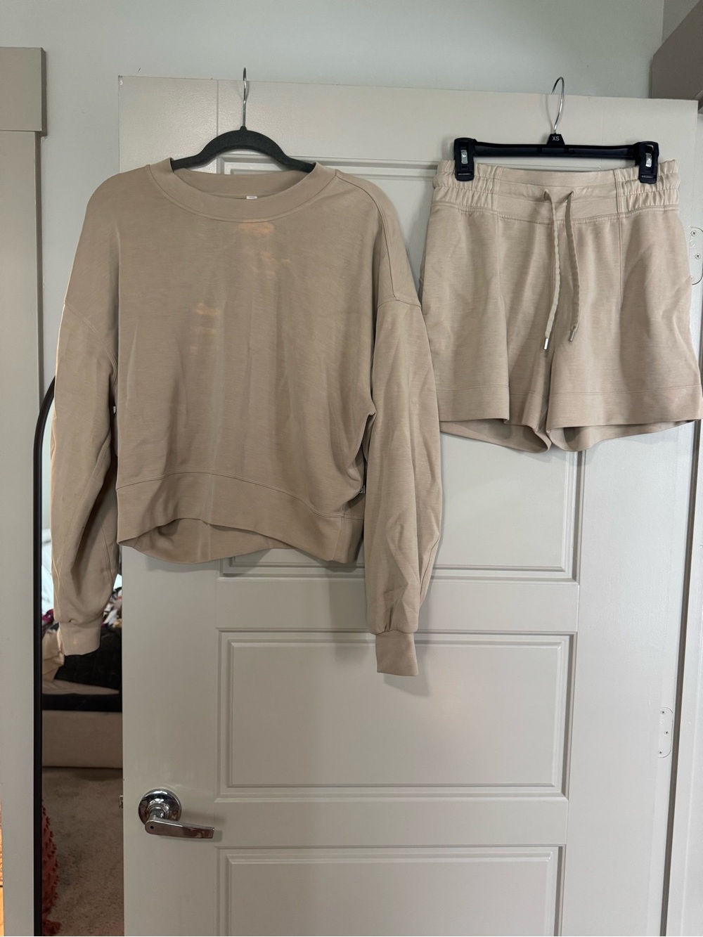 Lululemon Beige Softstream Sweatshirt and Drawstring Shorts Set